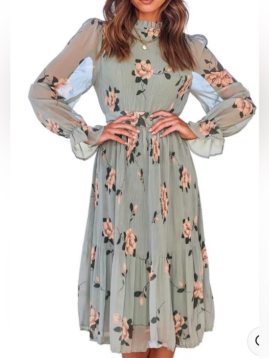 anrabess Dresses & Skirts - ANRABESS Women's Floral Puff Sleeve Smocked Midi Dress, Floral Green, Size M